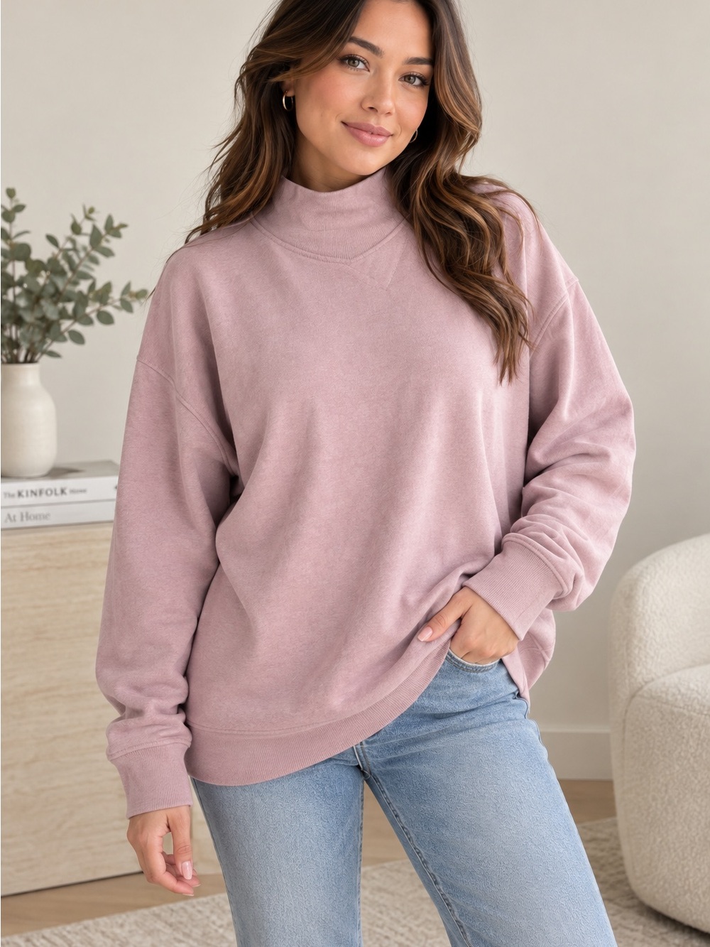 Activezone Dusty Rose Mock Neck Pullover Sweater